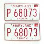 Vintage Front & Back Maryland 1980 Truck License Plates P 68073 Red & White