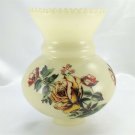 Vintage Lamp Globe Hand Painted Floral Shade on Ivory Glass Sconce Serrated Edge