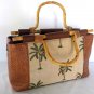 Vintage Purse Handbag by BUENO Bamboo Handles Canvas Palm Tree Woven Vinyl