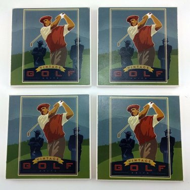 AbsorbaStone Vintage Golf Absorbent Bisque Tile Coasters Set of 4