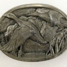 Mallards in Flight Pewter Belt Buckle Vintage 1983 Siskiyou 3-1/8" x 2-1/4"