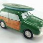 Beachcombers Green Woody Station Wagon Coin Piggy Bank 2011 Ceramic w/ Surfboard