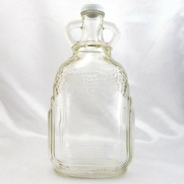 Vintage Double Jug Handle Wine Bottle w/ Lid Embossed Grapes Leaves Half-Gallon