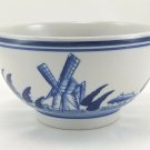 Delft Style Asian Influence Ceramic Bowl Blue Bone Windmill Windswept Landscape