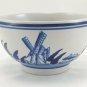 Delft Style Asian Influence Ceramic Bowl Blue Bone Windmill Windswept Landscape