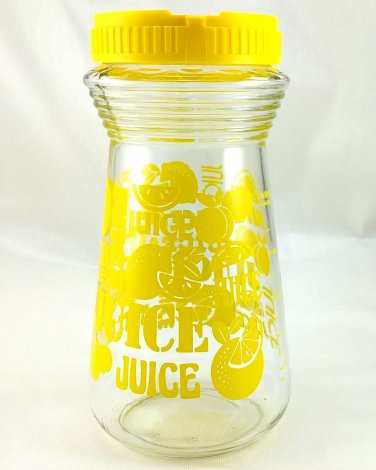 JUICE Carafe Vintage Lemons Atomic Design Jar w/ Yellow Screw Lid 24oz Graduated