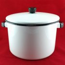 Vintage Enamelware Stock Bean Chili Pot & Lid White with Black Trim 1.5 Gallons