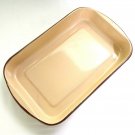 Enamelware Vintage Steel Roaster Pan Almond w/ Brown Trim ~ NO LARGE CHIPS