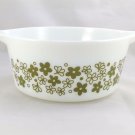 Pyrex 474-B Spring Blossom Crazy Daisy 1½ qt Casserole Dish Green on Milk Glass