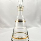 Handmade Crystal Decanter Made in USSR w/ Gold Stripes & Stopper ~ SLIGHT DAMAGE
