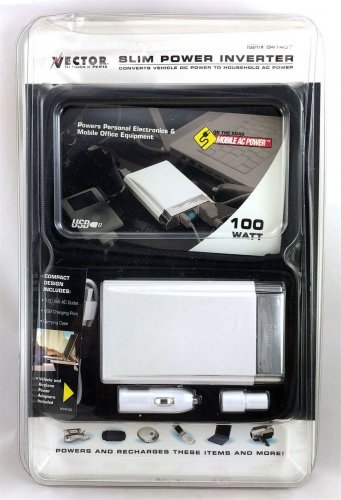 VECTOR Slim Power Inverter 100 Watt Converts Vehicle DC to Household AC Power