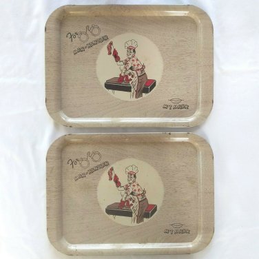 Man Handler BBQ Vintage 1950s Tin Trays with CHAMP Chef Logo 14.75" x 10.75"