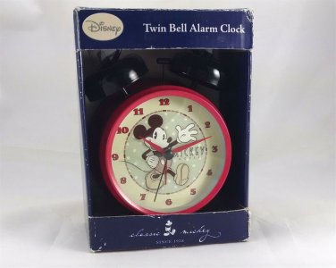 Disney Mickey Mouse Twin Bell Quartz Alarm Clock Battery Operated & Original Box