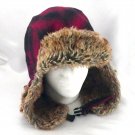 Vintage WINCHESTER Trapper's Hat Red Black Plaid Faux Fur Lining ~ SLIGHT DAMAGE