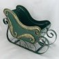 Green & Gold Metal Santa Sleigh 12" Display for Gifts Pine Cones Nuts Ornaments