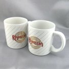 KAHLUA Ceramic Coffee Mugs 10oz Striped Red Gold Logo ~ Set of 2