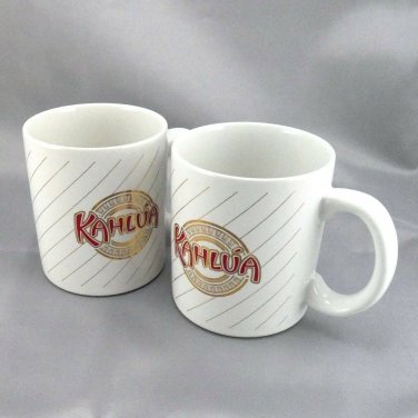 KAHLUA Ceramic Coffee Mugs 10oz Striped Red Gold Logo ~ Set of 2