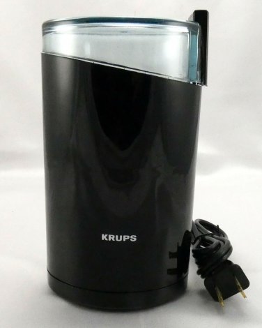 KRUPS 203 Coffee Bean Mill Grinder 200W Black w/ Blue Lid One Hand Push Button