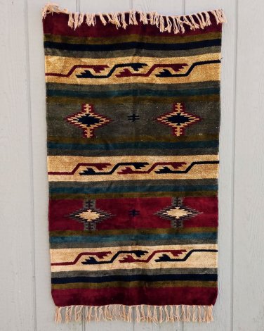 Native American Design Motif Soft Yarn Rug Wall Tapestry Reversible 47" x 27"