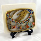 Terra Sancta Guild Israel Trivet Peace Be With You Plaque Brass w/ Inlaid Enamel