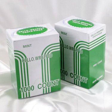 1000 Count Individually Wrapped MINT Flavored Wood Toothpicks - Lot of 2 ~ NEW