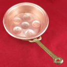Copper Egg Pan Vintage 6" Round with Long Riveted Steep Hammered Brass Handle