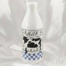 Decorative Milk Glass Bottle Quart Farmhouse Cottage Cow Meadow Scene