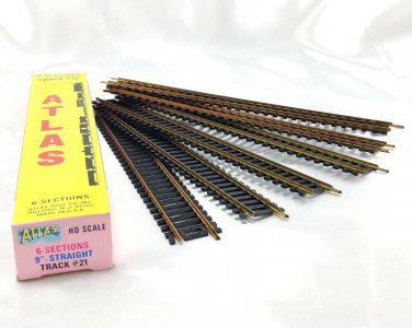ATLAS Accessories HO Scale 9" Straight Track #21 ~ 6 Sections ~ Made in the USA
