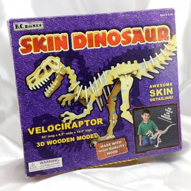 B.C. Bones SKIN DINOSAUR Velociraptor 3D Wooden Model Puzzle Free Standing