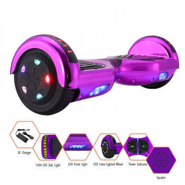 GlareWheel Chrome Purple Hoverboard Built-In Bluetooth Speaker- UL2272 Certified