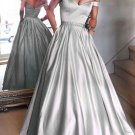 Gray satins off shoulder long prom dress long formal dress