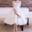 Modest 3/4 Sleeves Tea Length Lace Wedding Dress