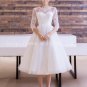 Modest 3/4 Sleeves Tea Length Lace Wedding Dress