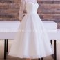 Modest 3/4 Sleeves Tea Length Lace Wedding Dress
