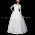 Cheap 50s Belle Length Lace Wedding Dress with 1/2 Long Sleeves