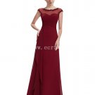 Beautiful Burgundy Illusion Neckline Evening Dress