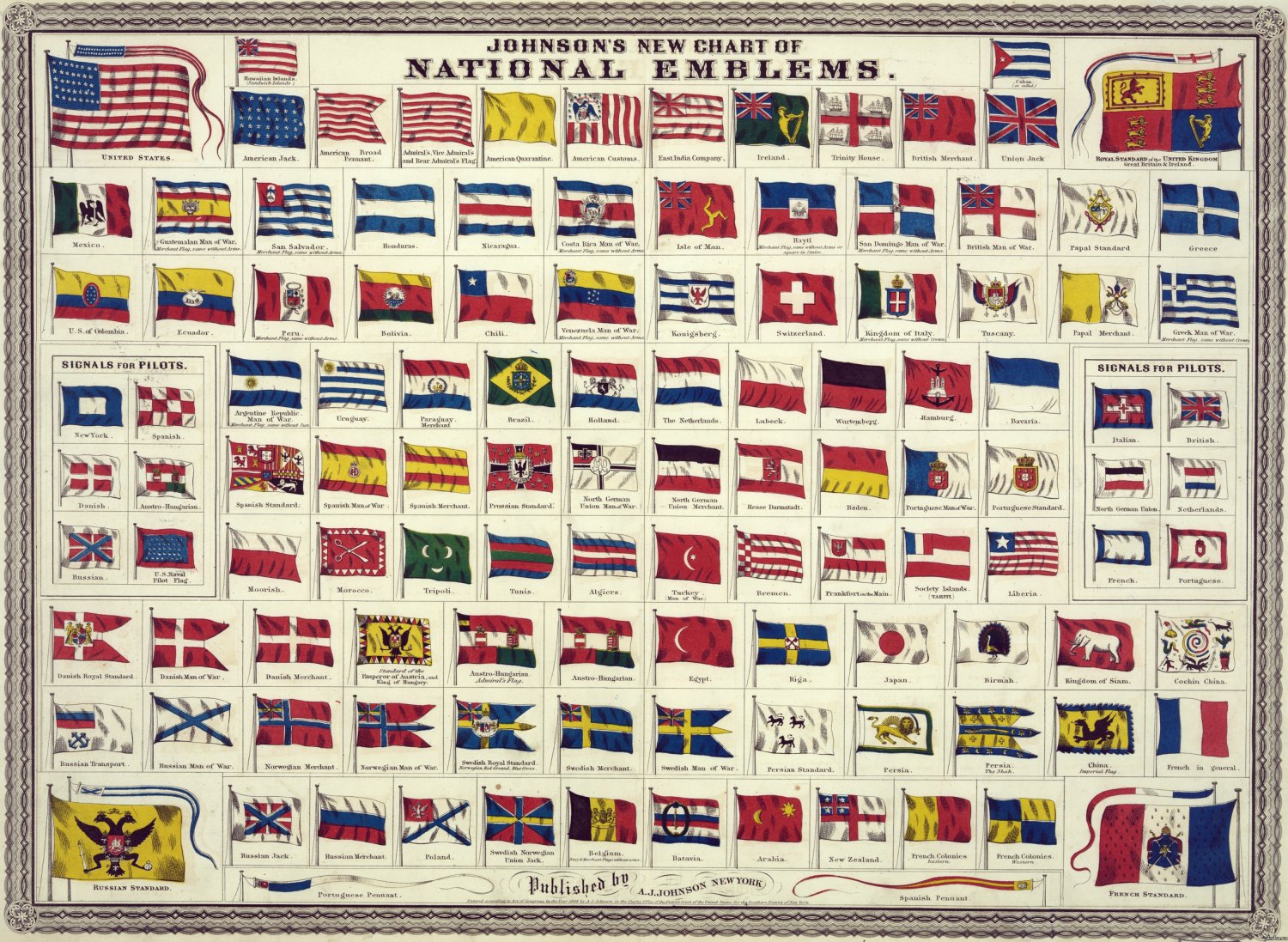 Johnson's New Chart of National Emblems  18"x28" (45cm/70cm) Canvas Print