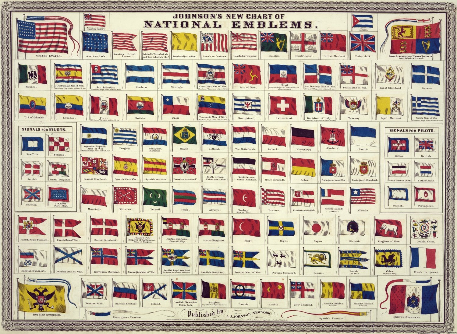 Johnson's New Chart of National Emblems  18"x28" (45cm/70cm) Poster