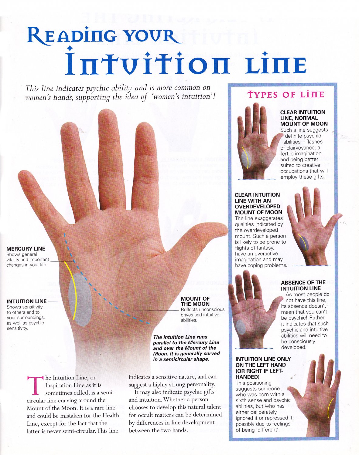 Reading your Intuition Line Palmistry Chart  18"x28" (45cm/70cm) Poster