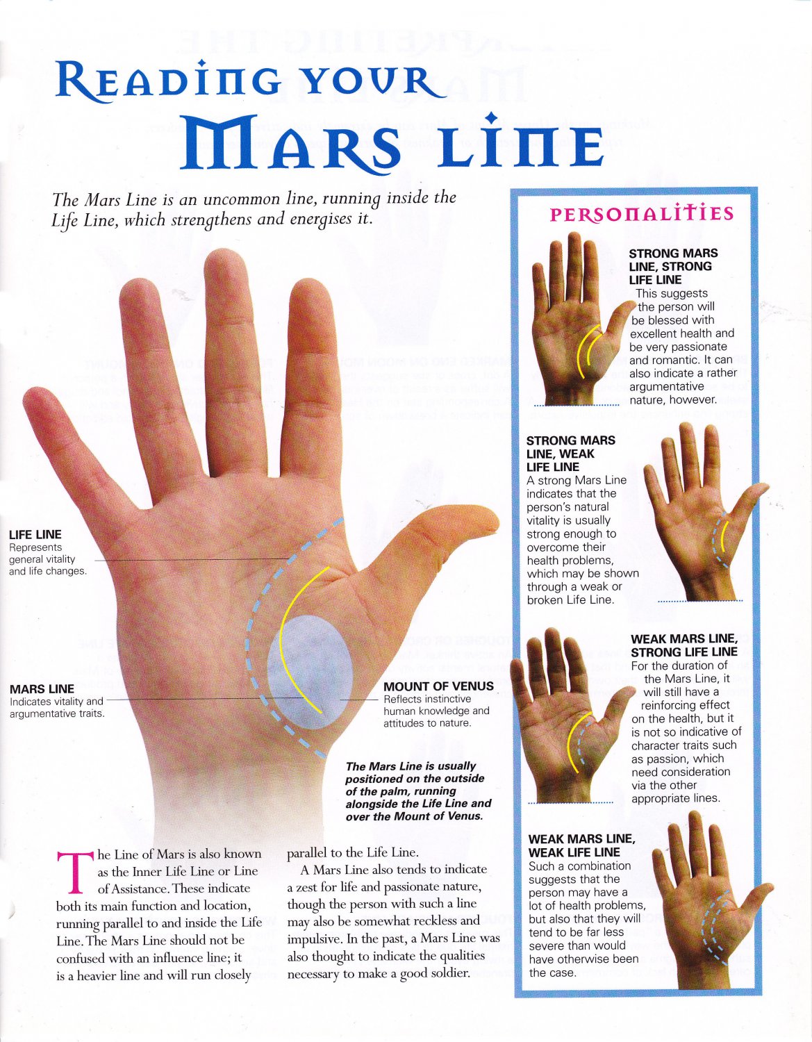 Reading your Mars Line Palmistry Chart  18"x28" (45cm/70cm) Poster
