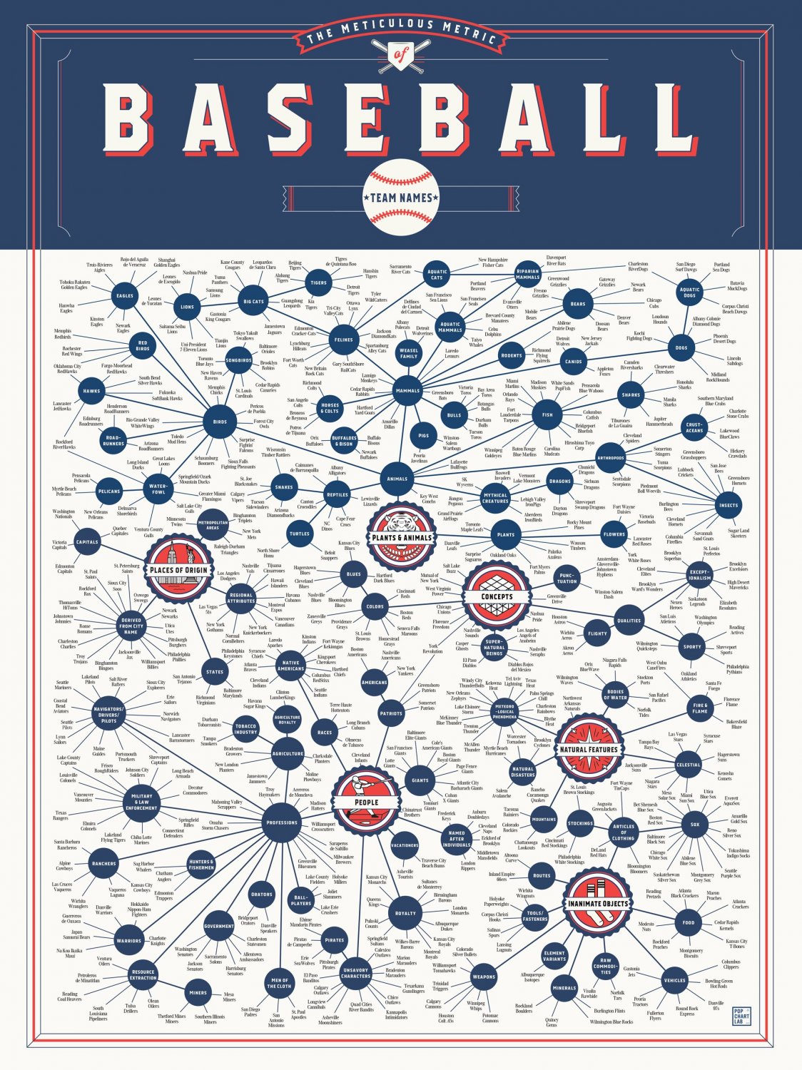 The Meticulous Metric of Baseball Team Names Chart  18"x28" (45cm/70cm) Poster