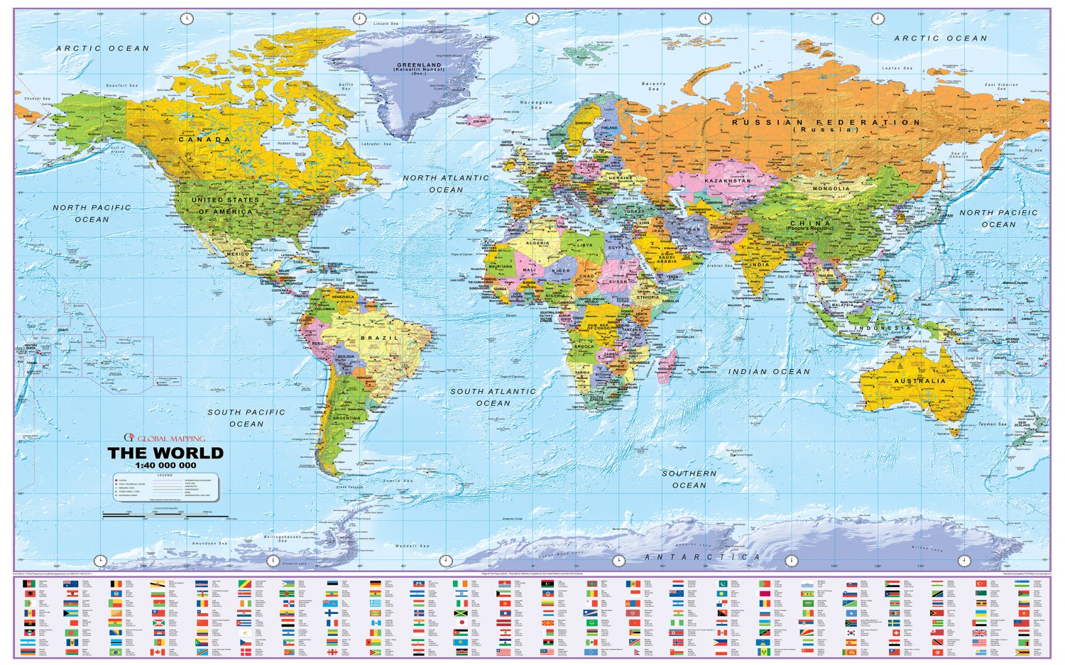 Global Mapping World Map Countries Chart  18"x28" (45cm/70cm) Canvas Print