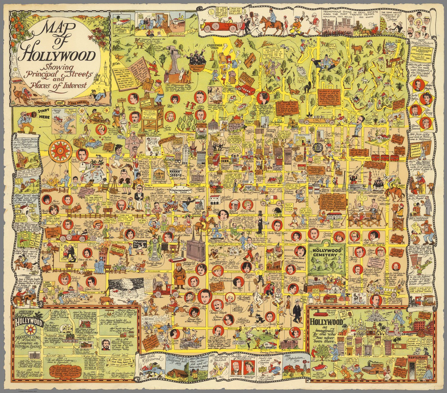 Vintage Hollywood Map Principal Streets and Places  18"x28" (45cm/70cm) Poster