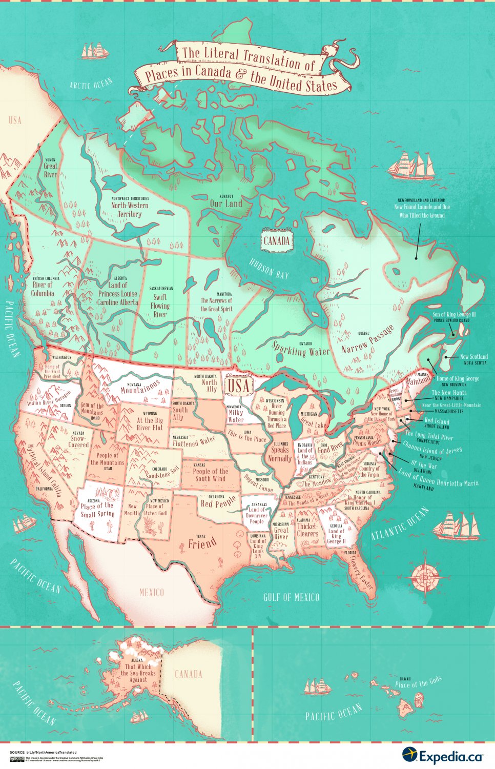 Translation of Places in Canada and United States Chart 18"x28" (45cm/70cm) Poster