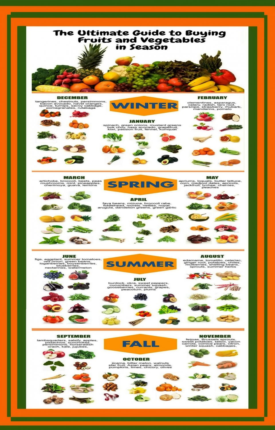 Ultimate Guide To Buying Fruits And Vegetables In Season Chart 18 x28 
