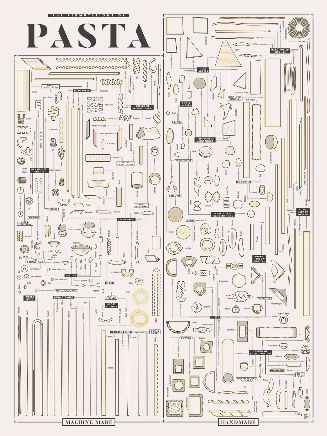 Different kinds of Pasta shapes Chart 18"x28" (45cm/70cm) Canvas Print