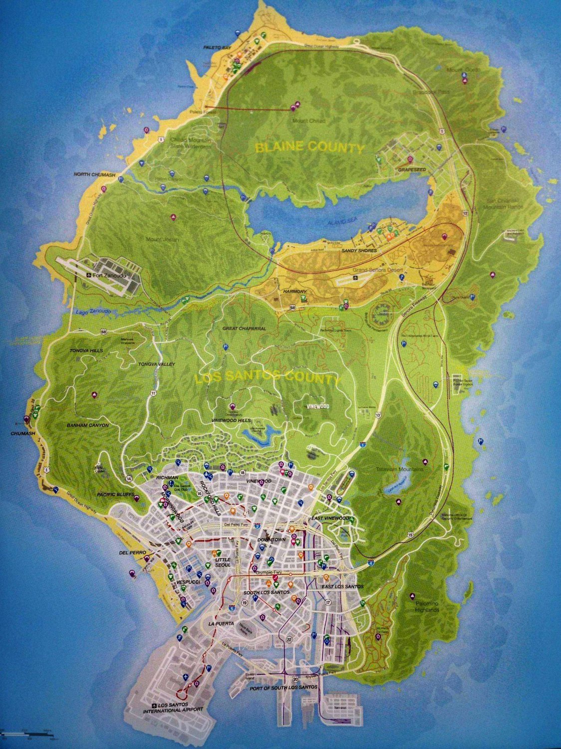 Grand Theft Auto 5 Los Santos County Map 13"x19" (32cm/49cm) Polyester Fabric Poster