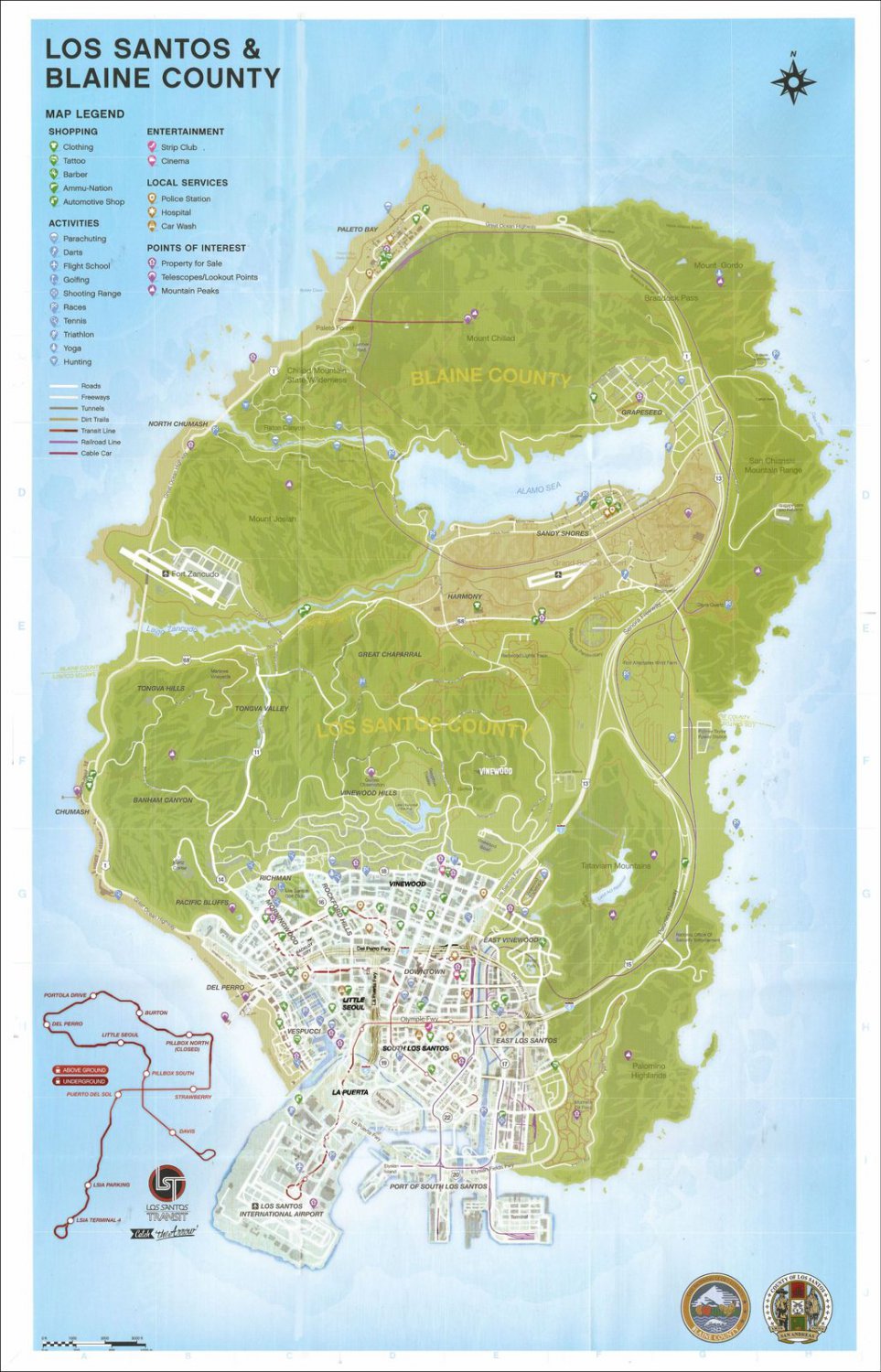 Grand Theft Auto 5 Los Santos County Map 18"x28" (45cm/70cm) Poster