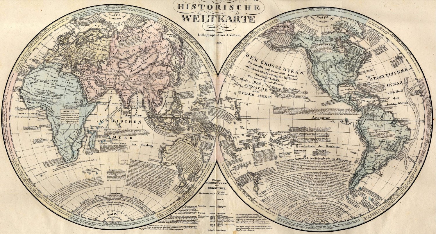 History World Map Historische Weltkarte German 18"x28" (45cm/70cm) Canvas Print