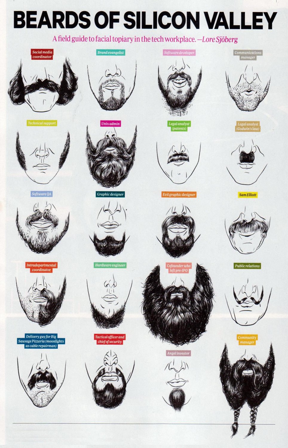 Beards of Silicon Valley Infographic Chart 13"x19" (32cm/49cm) Polyester Fabric Poster